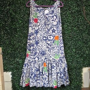 Vintage 100% Cotton Floral Blue and White Midi Dress